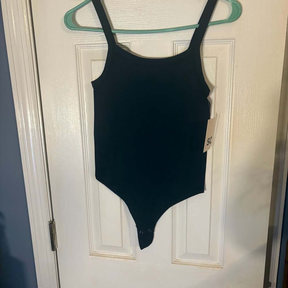 SO The Favorite Bodysuit Seamless Rib Tank in Black Luxe